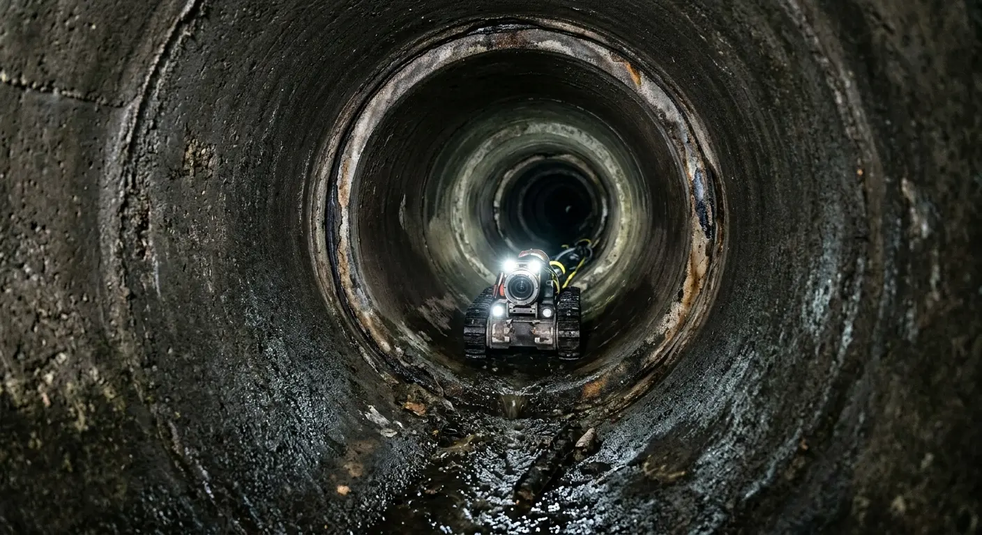 Robotic sewer camera inspecting pipe interior for Drain Snake Service in Briarcliff Manor